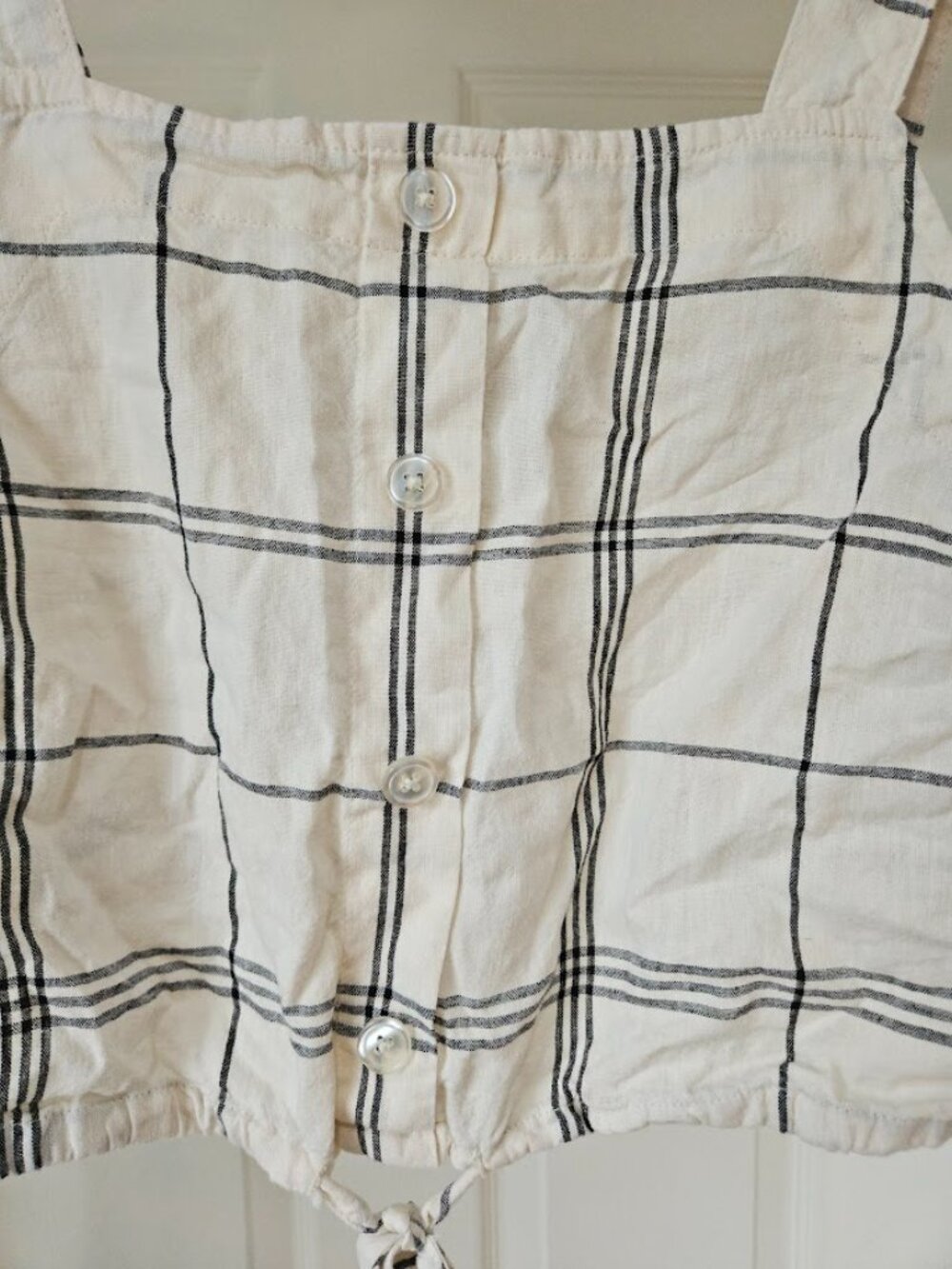 A New Day Plaid Checkered Crop Top Sleeveless Cottagecore Linen White Medium - Picture 6 of 8